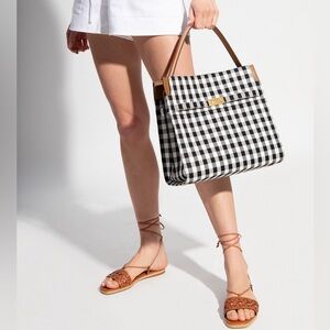 Like new TORY BURCH Lee Radziwill gingham twill Double tote